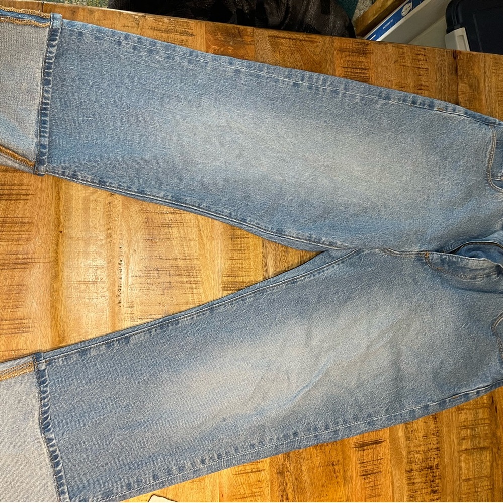 Ann Taylor Blue Cuffed Straight Leg Denim Jeans